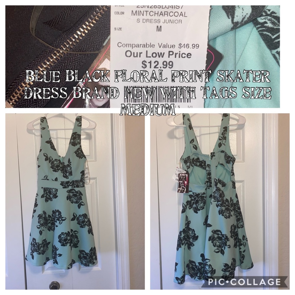 Blue black floral skater dress